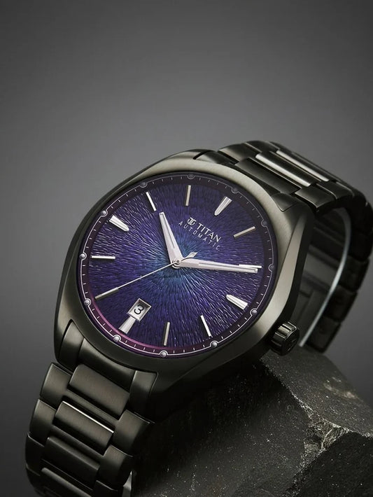 Titan Stellar Automatic Violet Round Dial Watch - 10051QM01