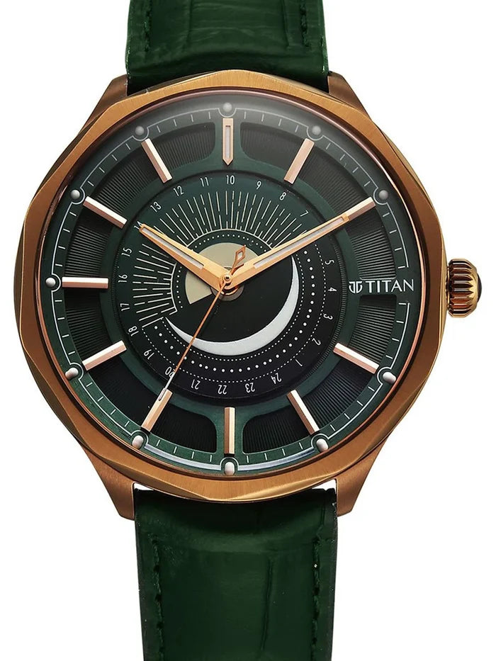 Titan Stellar Green Round Dial Quartz Watch - 10028QL01