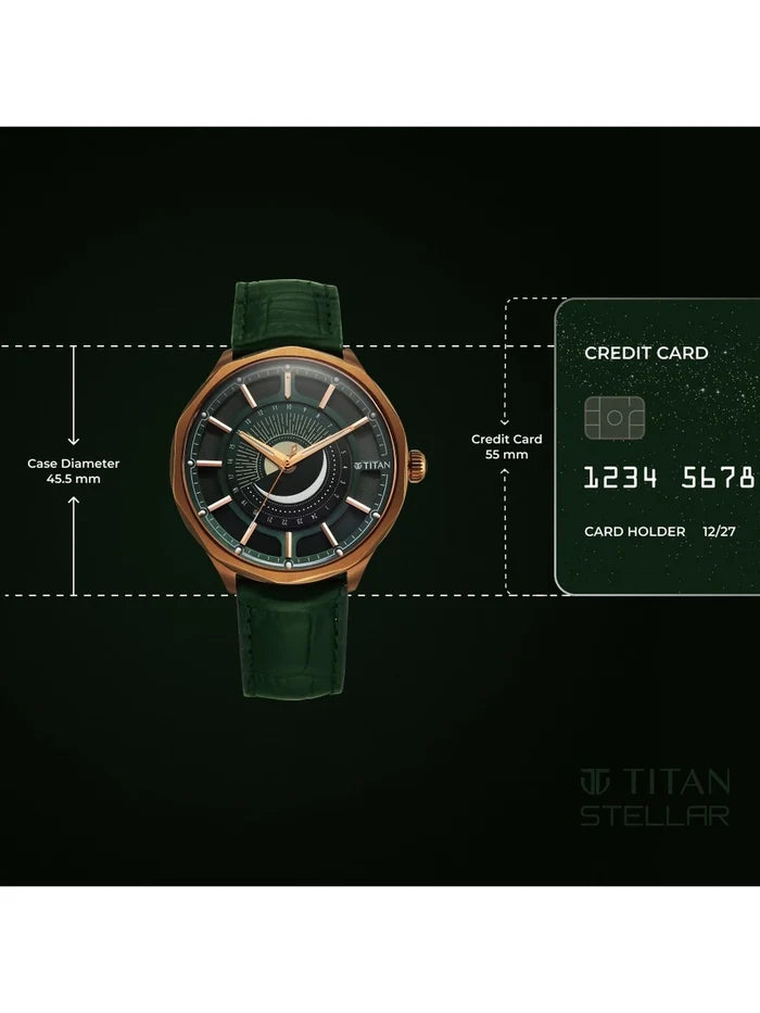 Titan Stellar Green Round Dial Quartz Watch - 10028QL01