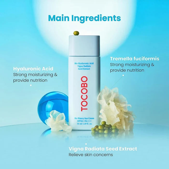 TOCOBO Bio hyaluronic acid Watery Sun Cream SPF50 PA++++ واقي الشمس المائي الكيميائي الشفاف من توكوبو