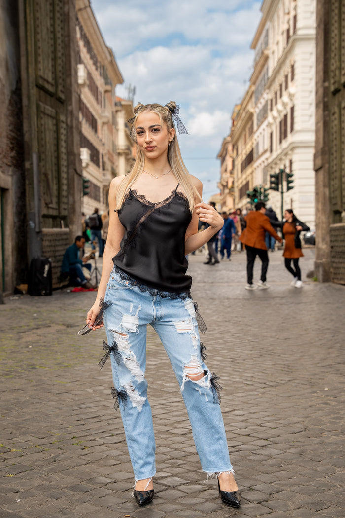 Top Asimmetric Nero con Pizzo Glm Couture <3 by Chiara Ruggeri