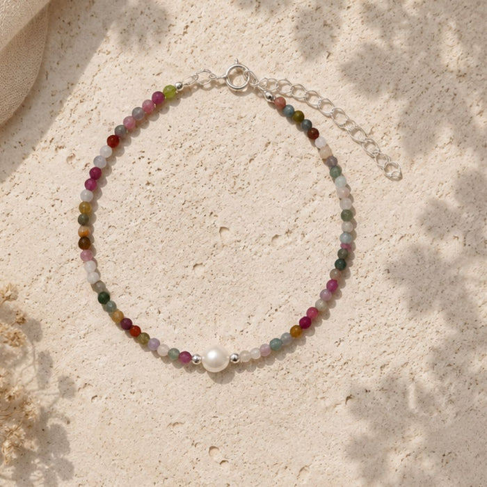 Tourmaline Faceted Stone & Pearl Collection Bracelet
