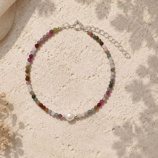 Tourmaline Faceted Stone & Pearl Collection Bracelet