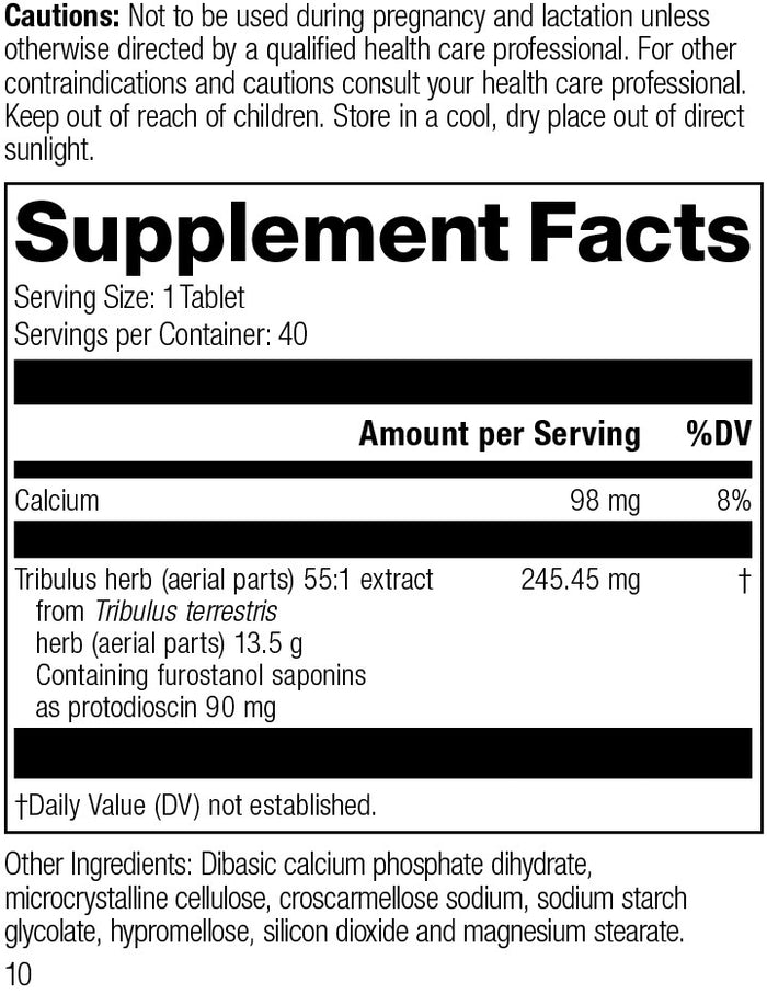 Tribulus by MediHerb (a Standard Process Line) Ingredients Label