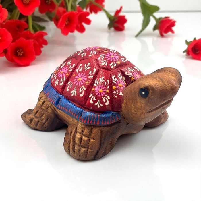 Turtle Hand Painted Wooden Carving