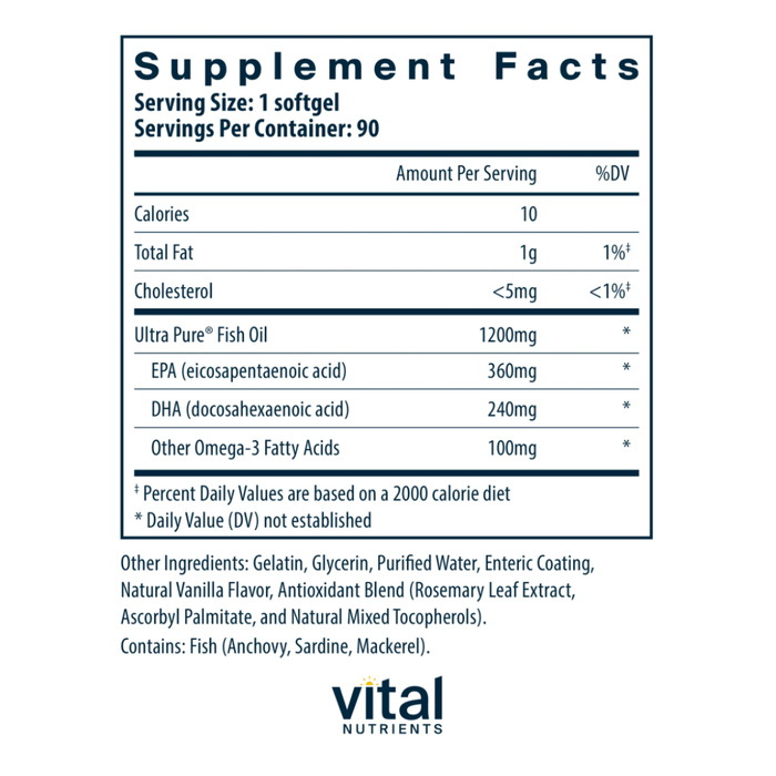Ultra Pure Fish Oil 700 Enteric Pharmaceutical Grade Triglyceride Form by Vital Nutrients