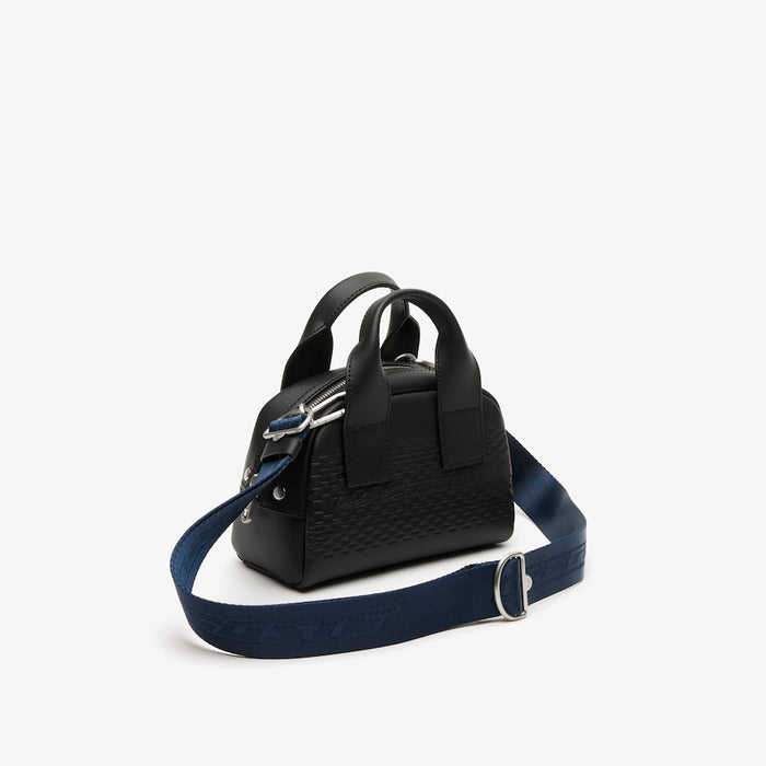 Unisex Lacoste Mini Bowling Bag in Split Calfskin Leather Black