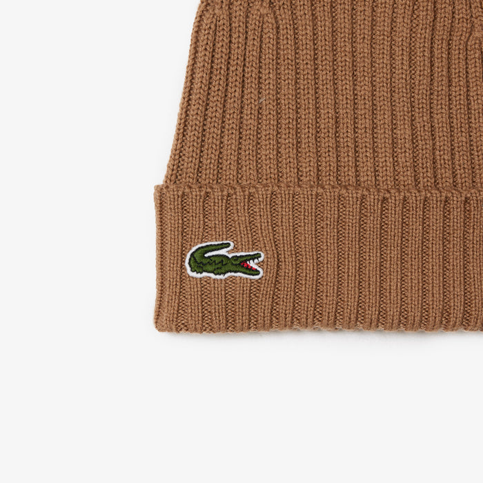 Unisex Ribbed Wool Beanie Brown