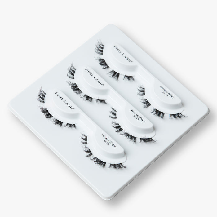 Volume wispy lashes in Pro Lash Volume Wispy No.10 style featuring four premade sets with soft, fluttery design.