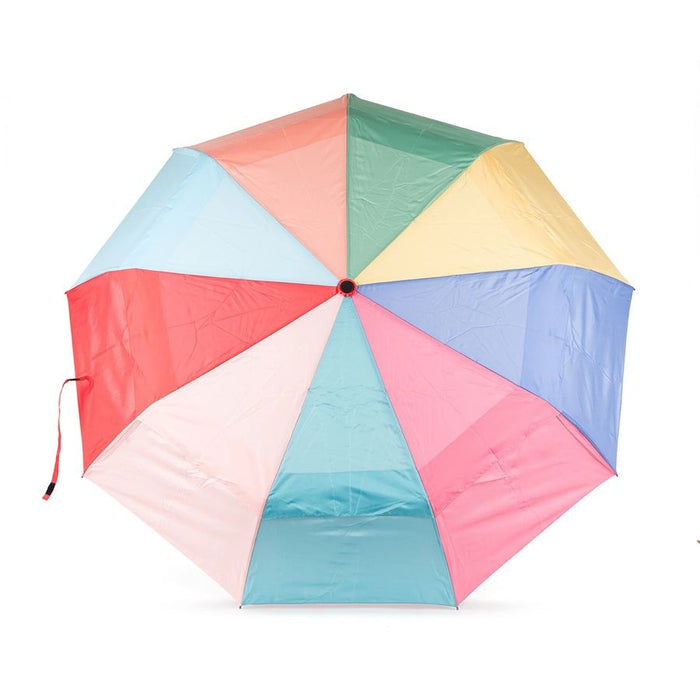 Rainbow-panel recycled nylon umbrella, bright pastel mix with hanging cord loop