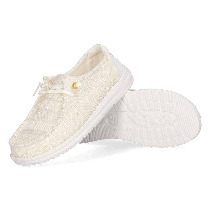 Wendy Crochet Lace Dames Instappers White/Gold