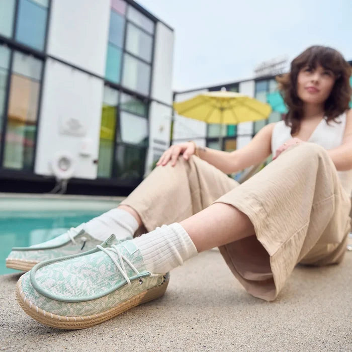 Wendy Espadrille Retro Palm Dames Instappers Celadon Green/White