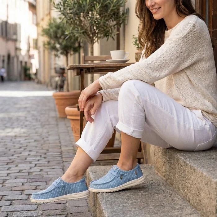 Wendy Frayed Canvas Dames Instappers Faded Denim