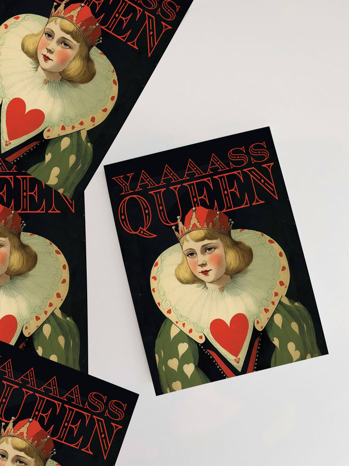 Yaaaassss Queen greeting card from The Coin Laundry featuring bold, colorful text and stylish design on a white background.