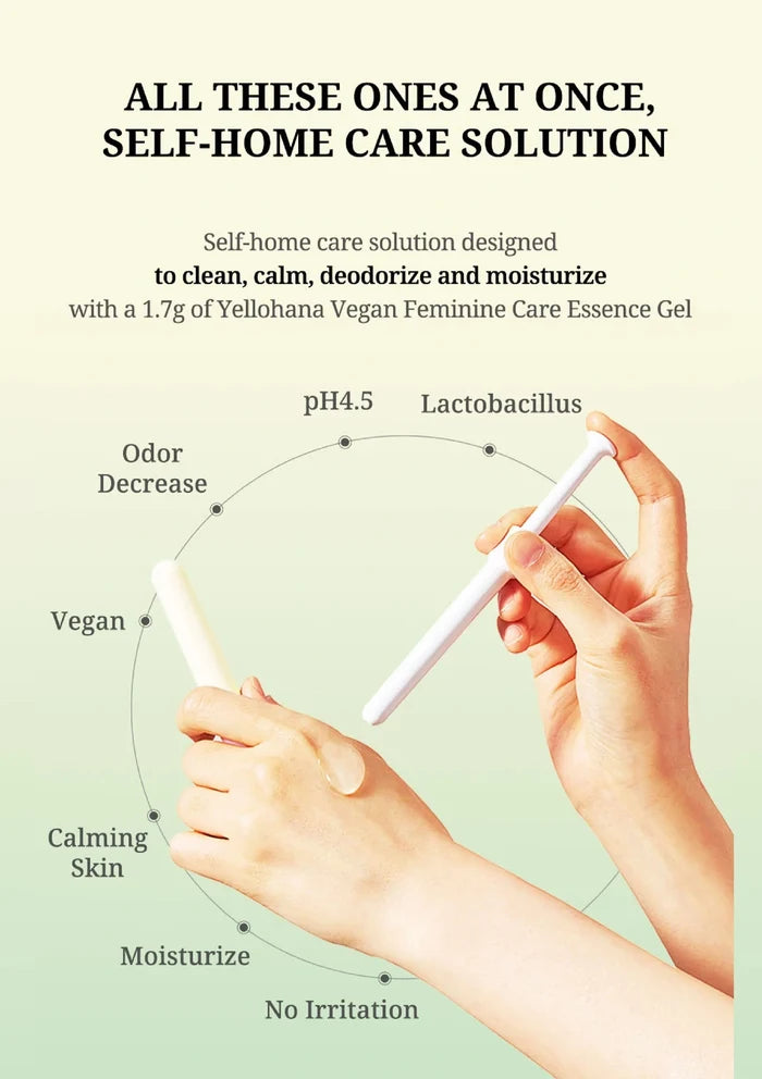 Product packaging with text and illustration of hands holding a pen-like device on a light green background.