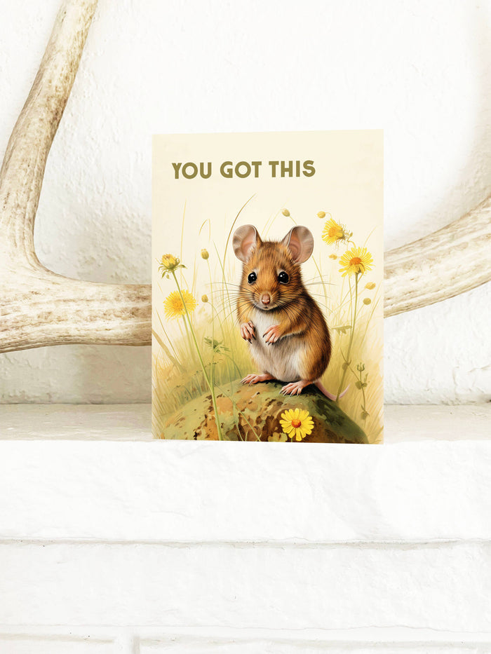 Cute mouse illustration on "You Got This" card by The Coin Laundry, featuring a charming, uplifting design perfect for cards.